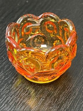 Vintage LE Smith Moon and Stars Amber Glass Salt Cellar Salt Dip Ring Dish